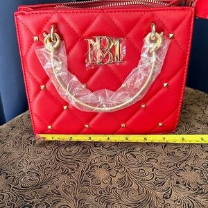 Badgley Mischka Red Quilted Mini Bag with Gold Details